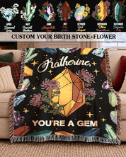 You're A Gem: Birthstone & Birth Flower Keepsake - Personalized Woven Blanket