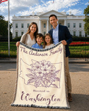 Personalized Family Name & State Flower Woven Blanket