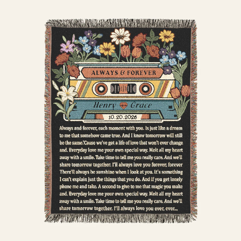 Personalized Song Lyric Vintage Cassette Woven Blanket