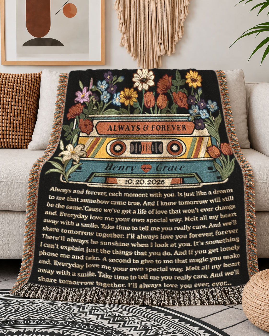 Personalized Song Lyric Vintage Cassette Woven Blanket
