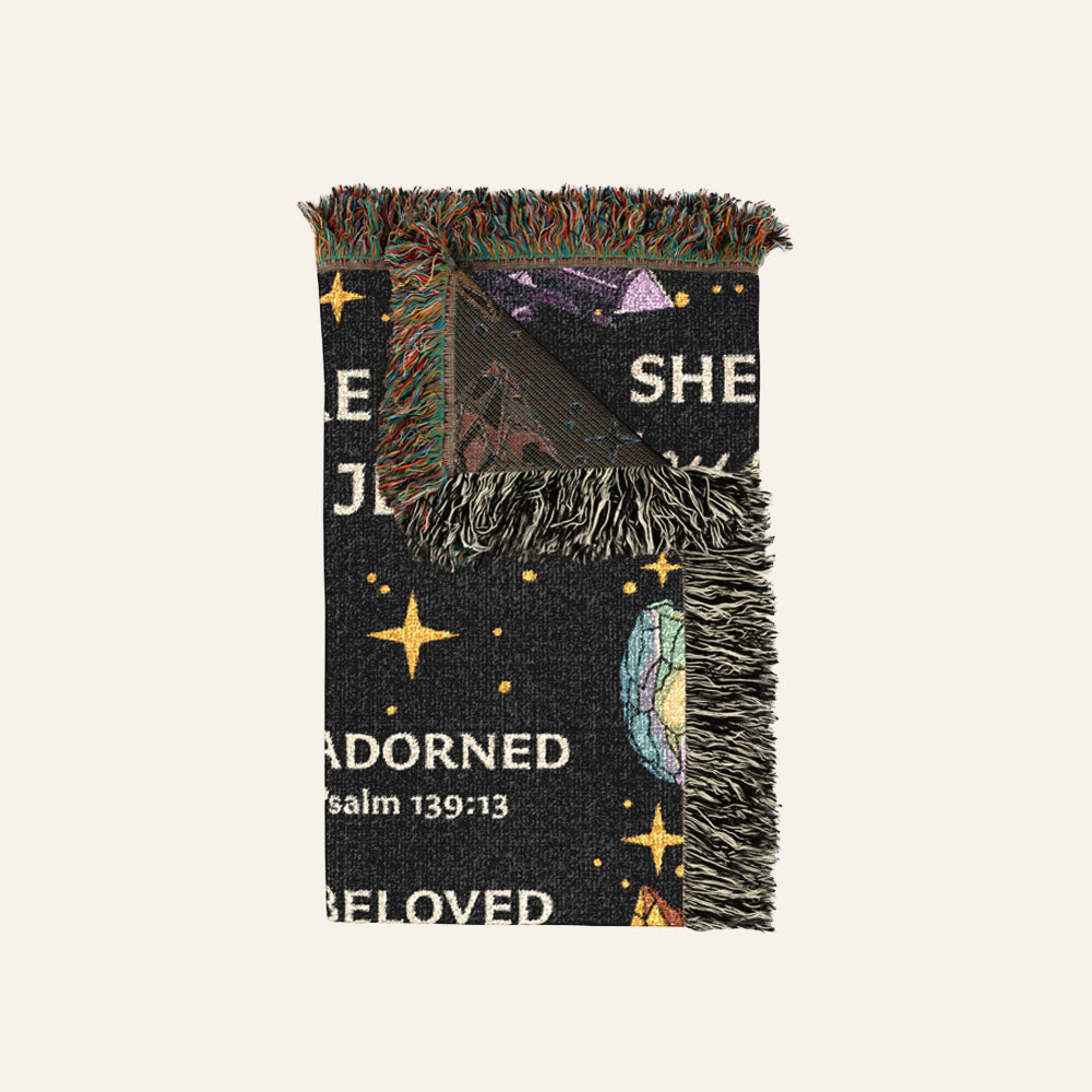 More Precious Than Jewels With Birthstone, Birth Flower & Scripture - Personalized Woven Blanket
