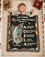 More Precious Than Jewels With Birthstone, Birth Flower & Scripture - Personalized Woven Blanket