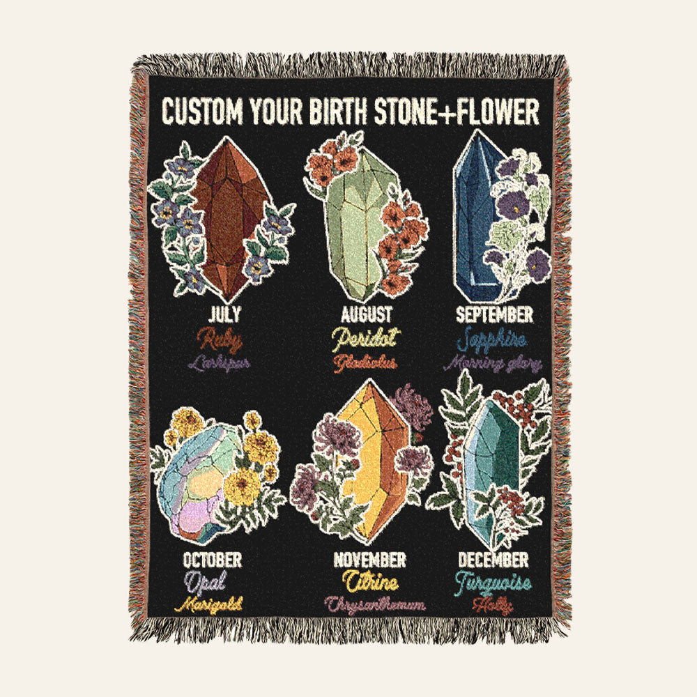 More Precious Than Jewels With Birthstone, Birth Flower & Scripture - Personalized Woven Blanket