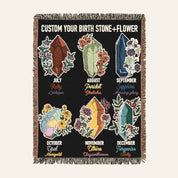 More Precious Than Jewels With Birthstone, Birth Flower & Scripture - Personalized Woven Blanket