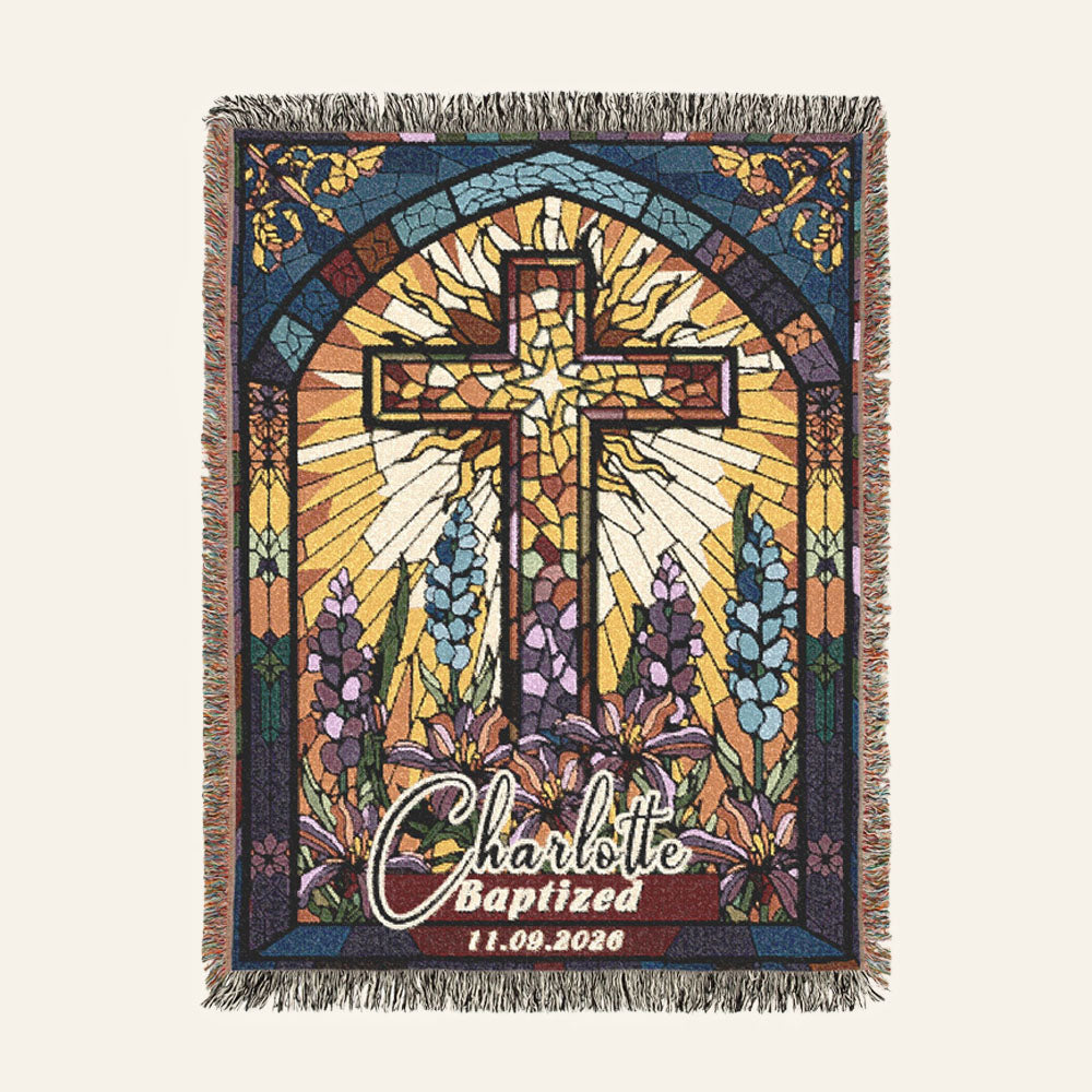 Personalized Stained Glass Baptism Woven Blanket