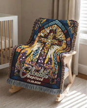 Personalized Stained Glass Baptism Woven Blanket