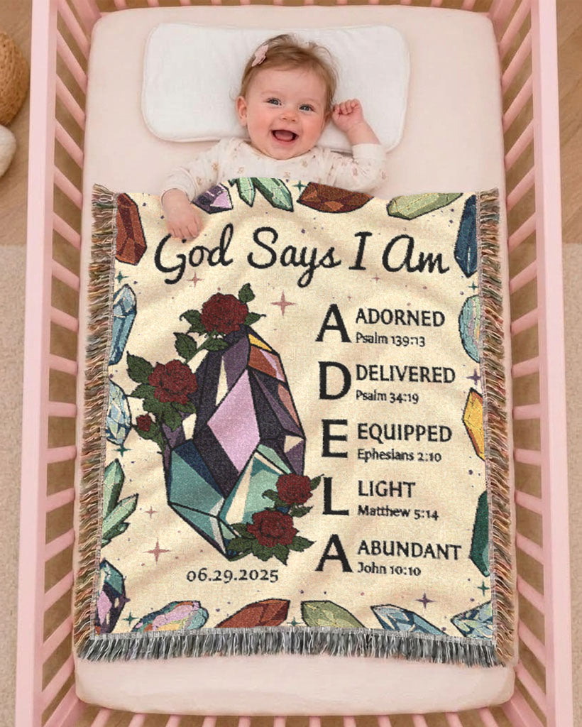 Personalized Birth Flower Birthstone Scripture Baby Woven Blanket