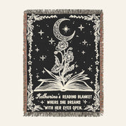 Where She Dreams: Birth Flower & Book Lover Design - Personalized Woven Blanket