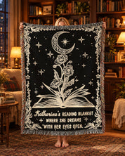Where She Dreams: Birth Flower & Book Lover Design - Personalized Woven Blanket