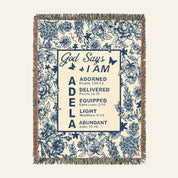 God Says I Am: Blue Toile & Scripture Affirmations For Babies - Personalized Woven Blanket