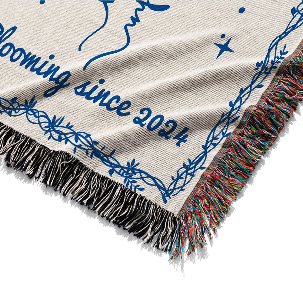 Personalized Flower Birth Couple Woven Blanket