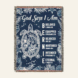 God Says I Am: Turtle Design With Faith Affirmations For Babies - Personalized Woven Blanket