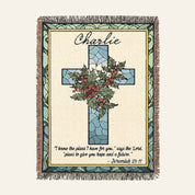 Personalized December Holly Blessing Woven Blanket