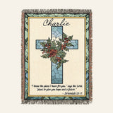 Personalized December Holly Blessing Woven Blanket