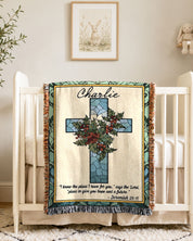 Personalized December Holly Blessing Woven Blanket
