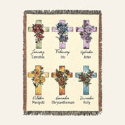 Personalized Stained Glass Birth Flower Cross Baby Woven Blanket