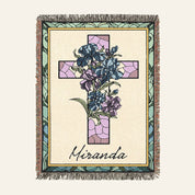 Personalized Stained Glass Birth Flower Cross Baby Woven Blanket