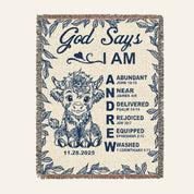 God Says I Am: Baby Longhorn & Scripture Affirmations For Babies & Kids - Personalized Woven Blanket