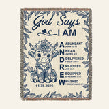 God Says I Am: Baby Longhorn & Scripture Affirmations For Babies & Kids - Personalized Woven Blanket