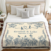 Customized Floral Monogram Couple Woven Blanket