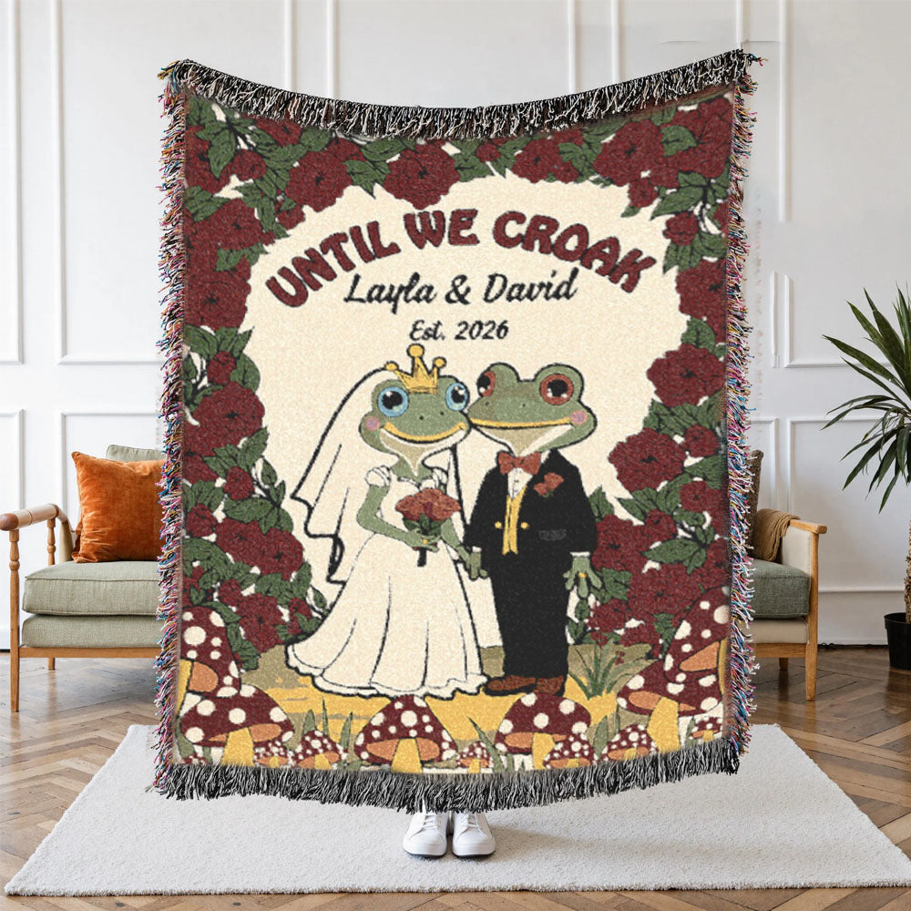 Personalized Couple Frog Wedding Croak Woven Blanket
