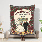 Personalized Couple Frog Wedding Hoppily Woven Blanket