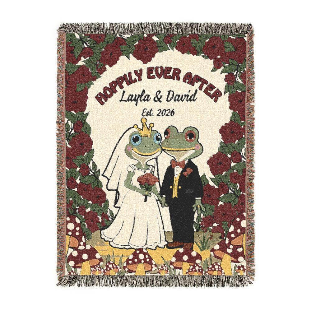 Personalized Couple Frog Wedding Hoppily Woven Blanket