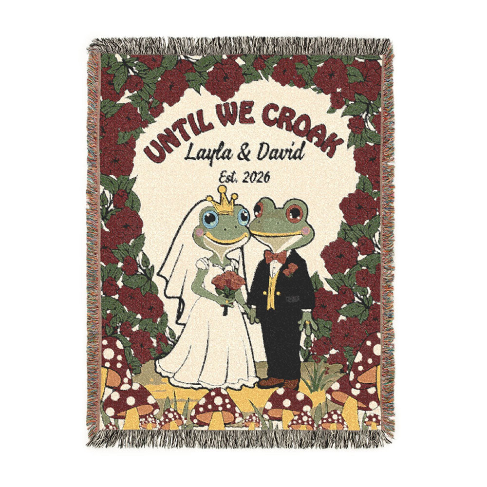 Personalized Couple Frog Wedding Croak Woven Blanket