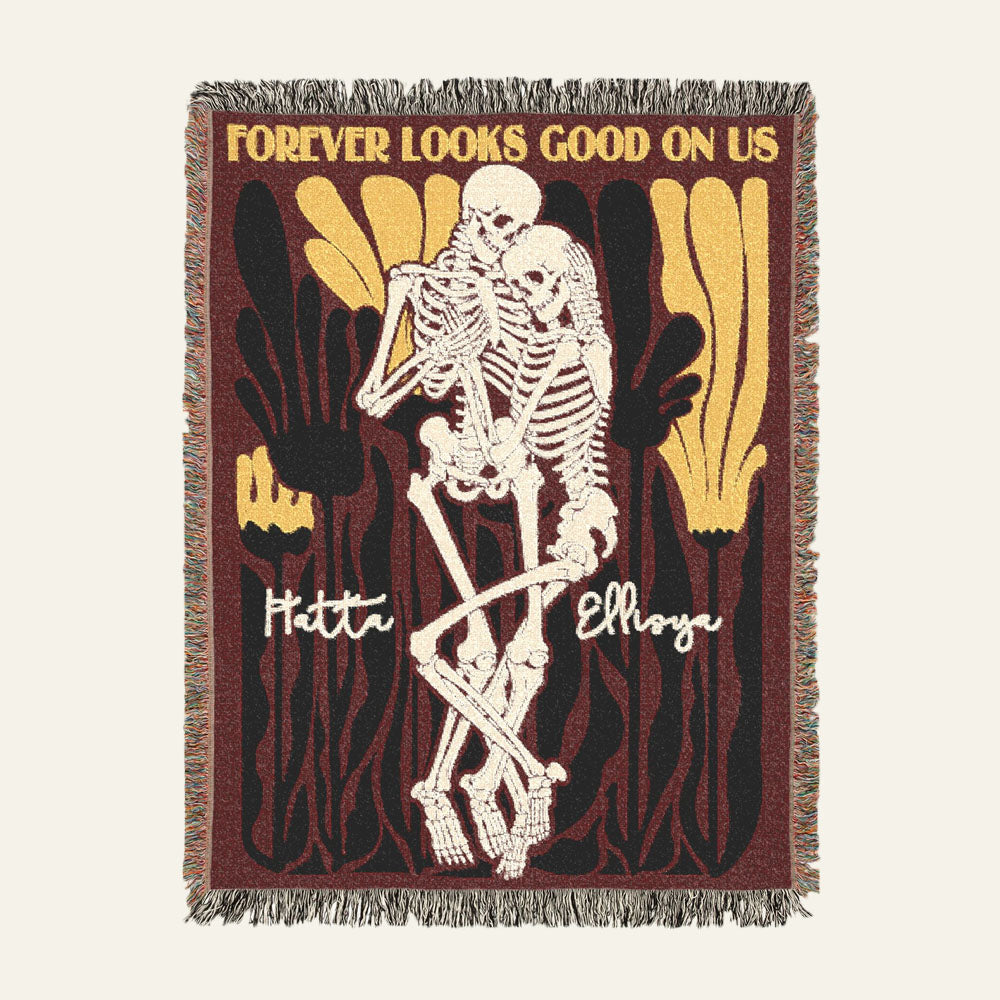 Personalized Skeleton Couple Vintage Retro Woven Blanket