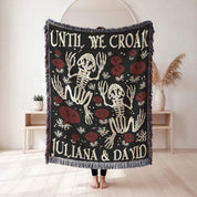Personalized Frog Skeleton Couple Woven Blanket