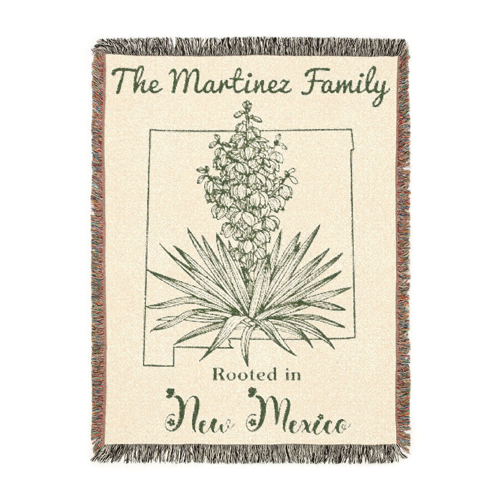 Personalized Family Name & State Flower Woven Blanket