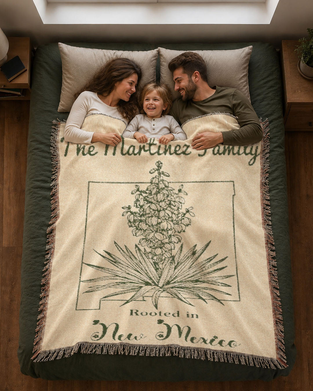 Personalized Family Name & State Flower Woven Blanket