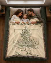 Personalized Family Name & State Flower Woven Blanket