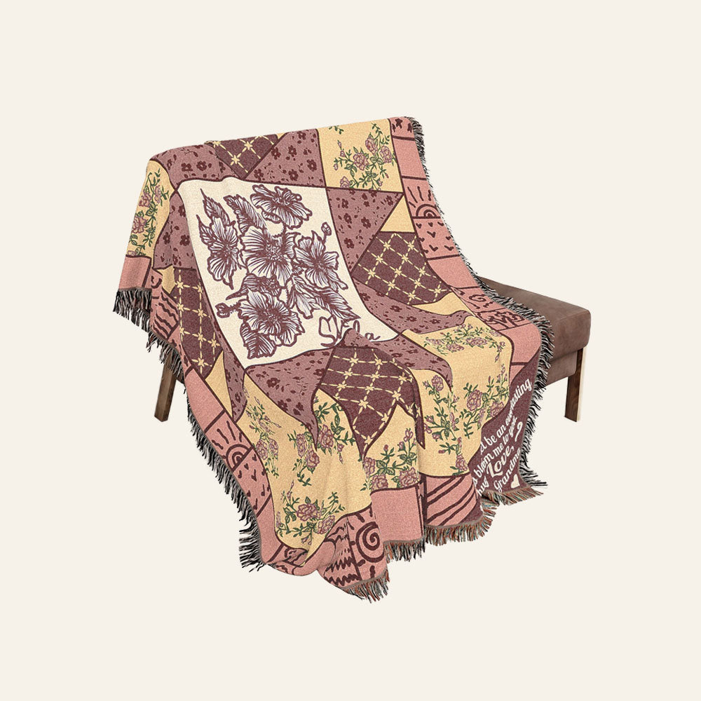 Pink Floral Patchwork & Birth Flower For Babies & Kids - Personalized Woven Blanket