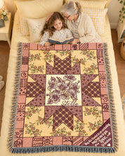 Pink Floral Patchwork & Birth Flower For Babies & Kids - Personalized Woven Blanket