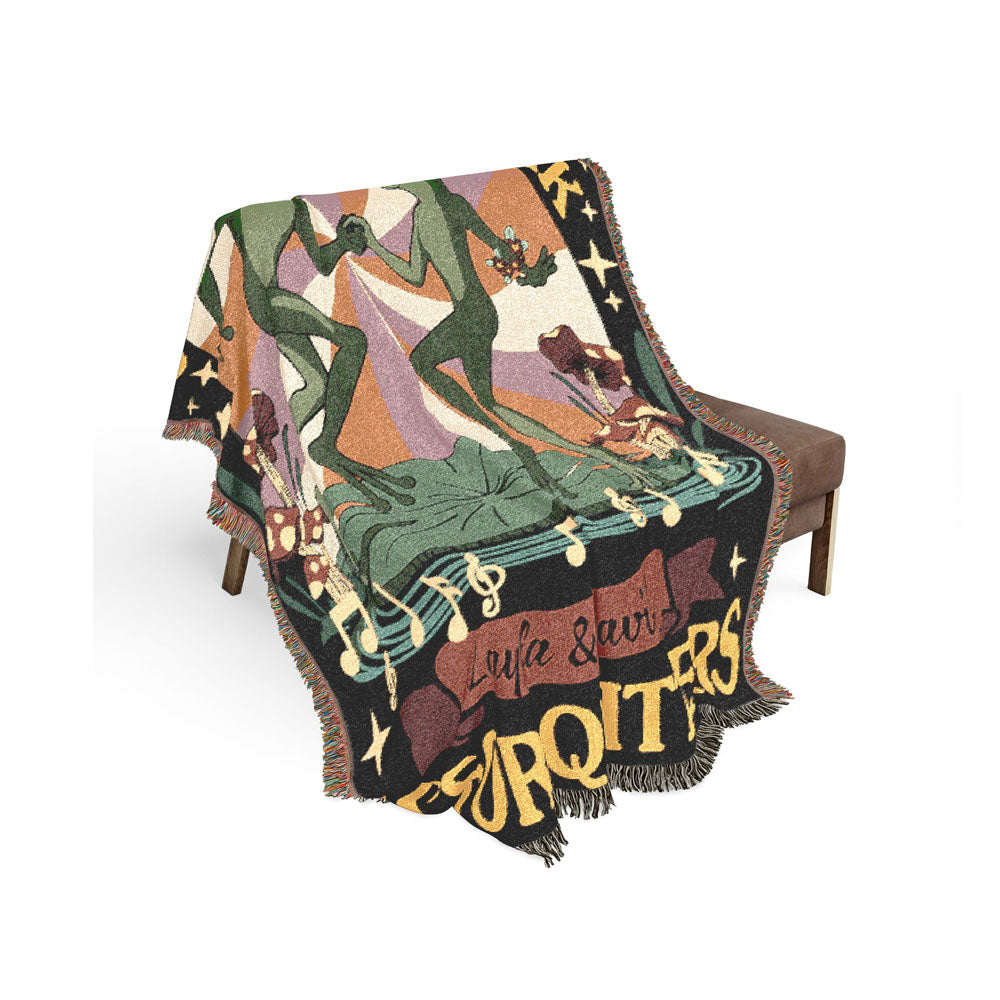 Personalized Couple Frog Groovy Retro Woven Blanket