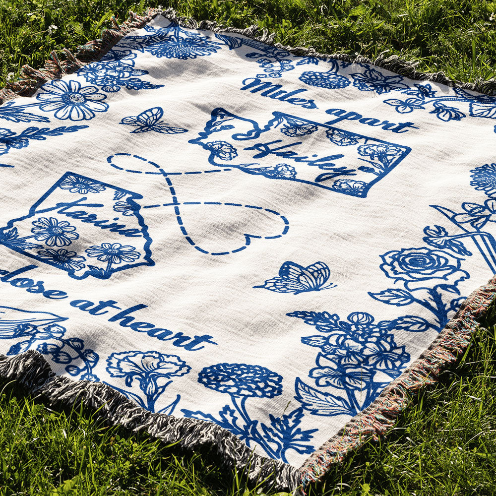 Personalized State To State Flower Month Line Woven Blanket