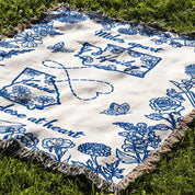 Personalized State To State Flower Month Line Woven Blanket
