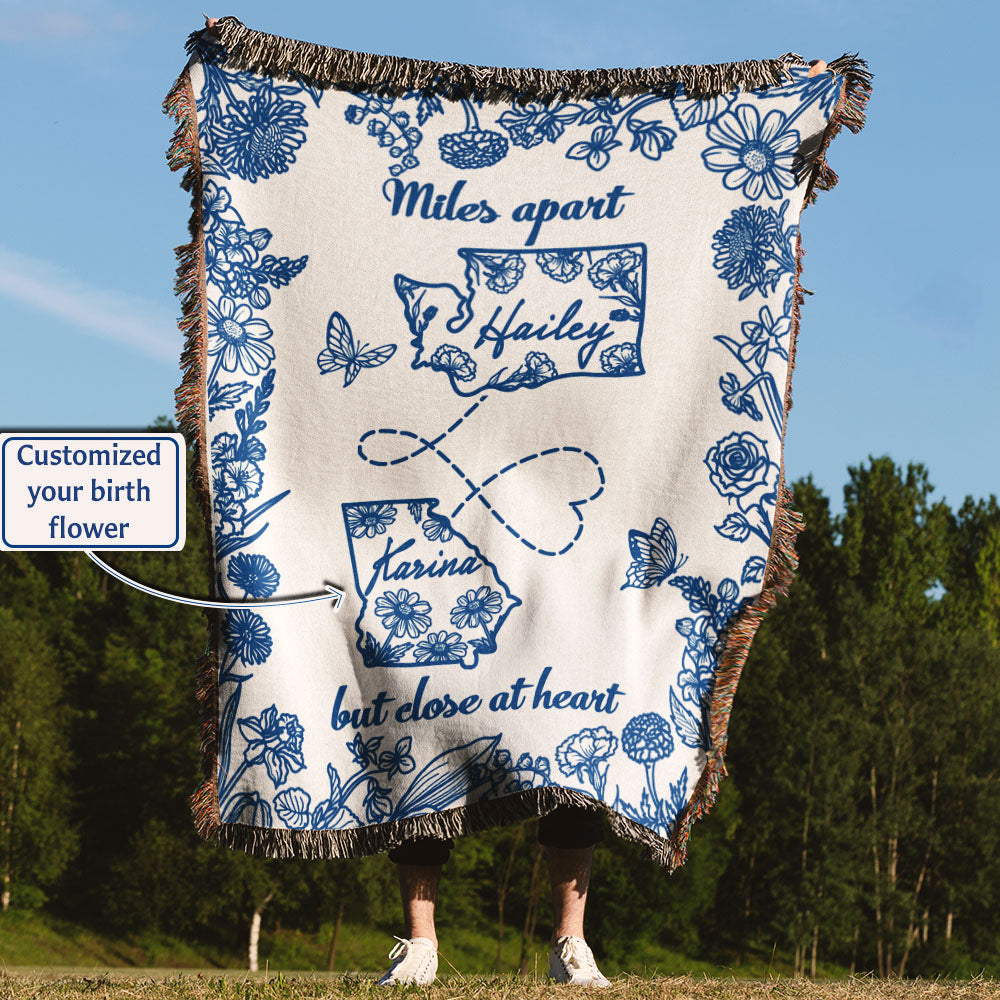 Personalized State To State Flower Month Line Woven Blanket