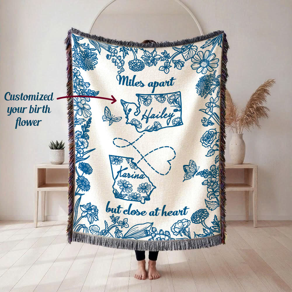 Personalized State To State Flower Month Line Woven Blanket