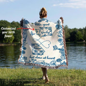 Personalized State To State Flower Month Line Woven Blanket