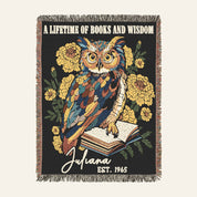 Personalized Lifetime of Books & Wisdom Owl Birth Flower Woven Blanket