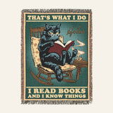 Personalized I Read Books And I Know Things Cat Woven Blanket