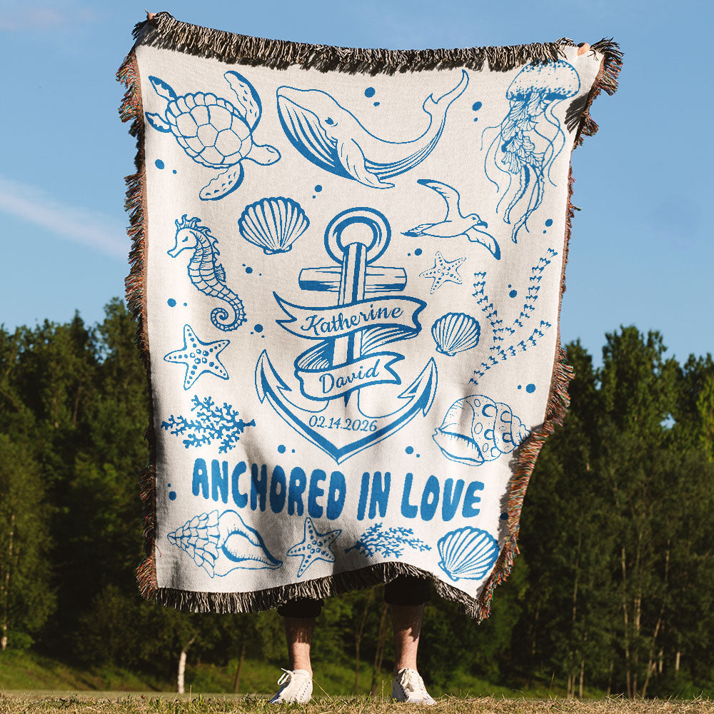 Personalized Ocean Anchored Couple Woven Blanket