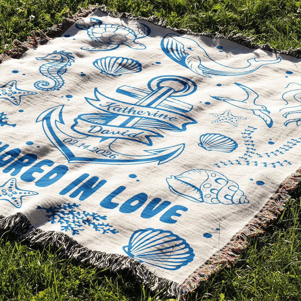 Personalized Ocean Anchored Couple Woven Blanket
