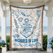 Personalized Ocean Anchored Couple Woven Blanket