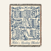 Personalized Blue Toile Books & Flowers Reading Woven Blanket