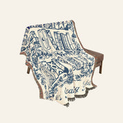 Personalized Blue Toile Books & Flowers Reading Woven Blanket
