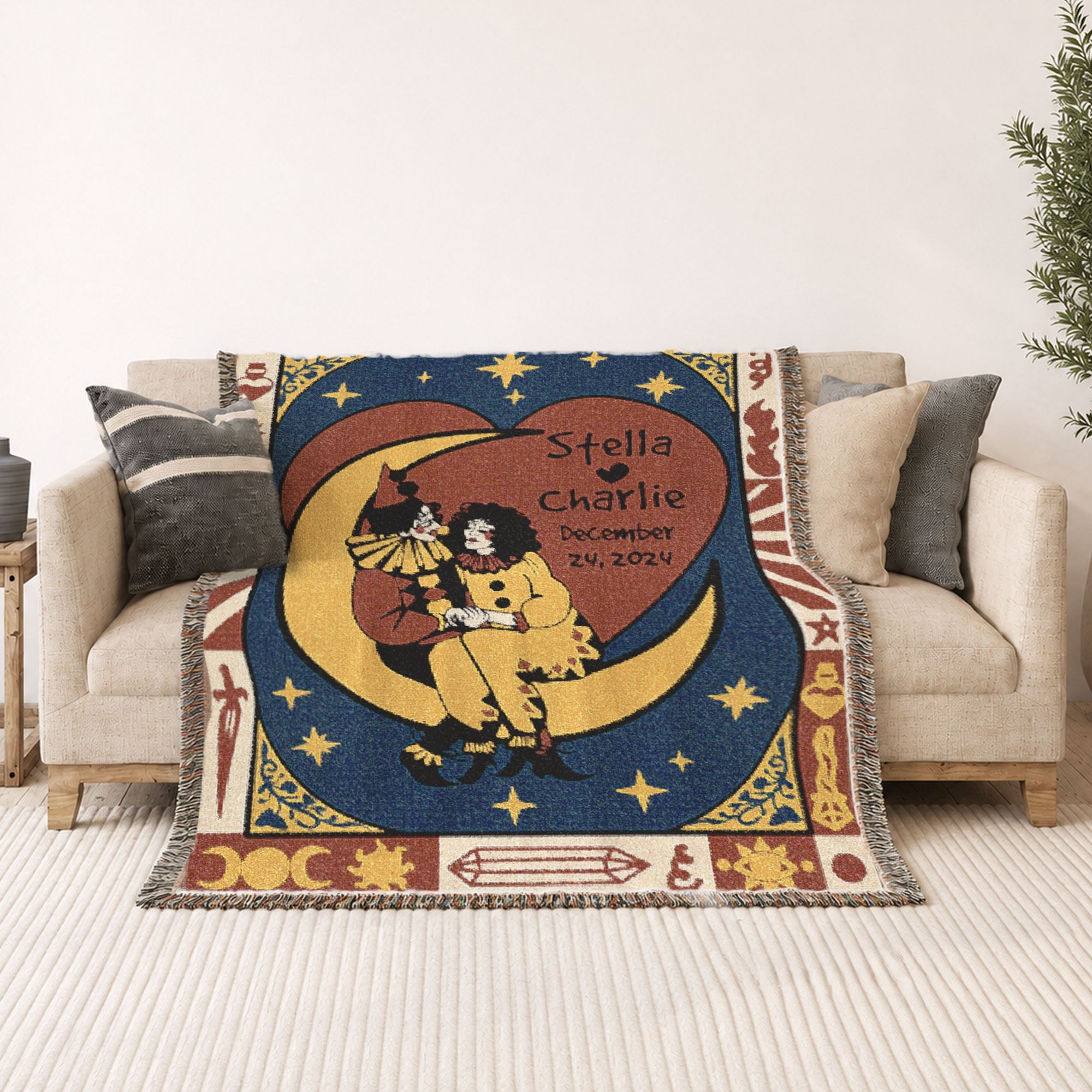 Personalized Pierrot & Columbina Couple Woven Blanket