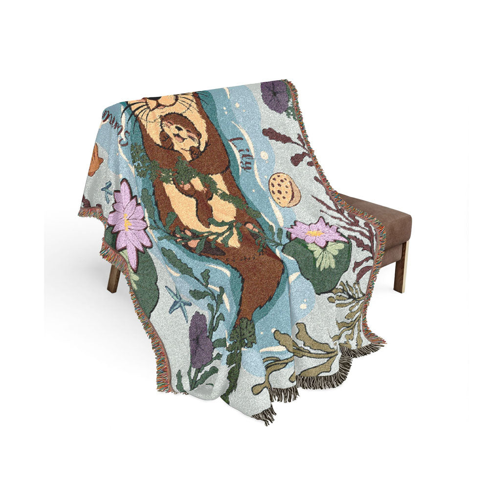 Personalized Mother Daughter Otter Woven Blanket